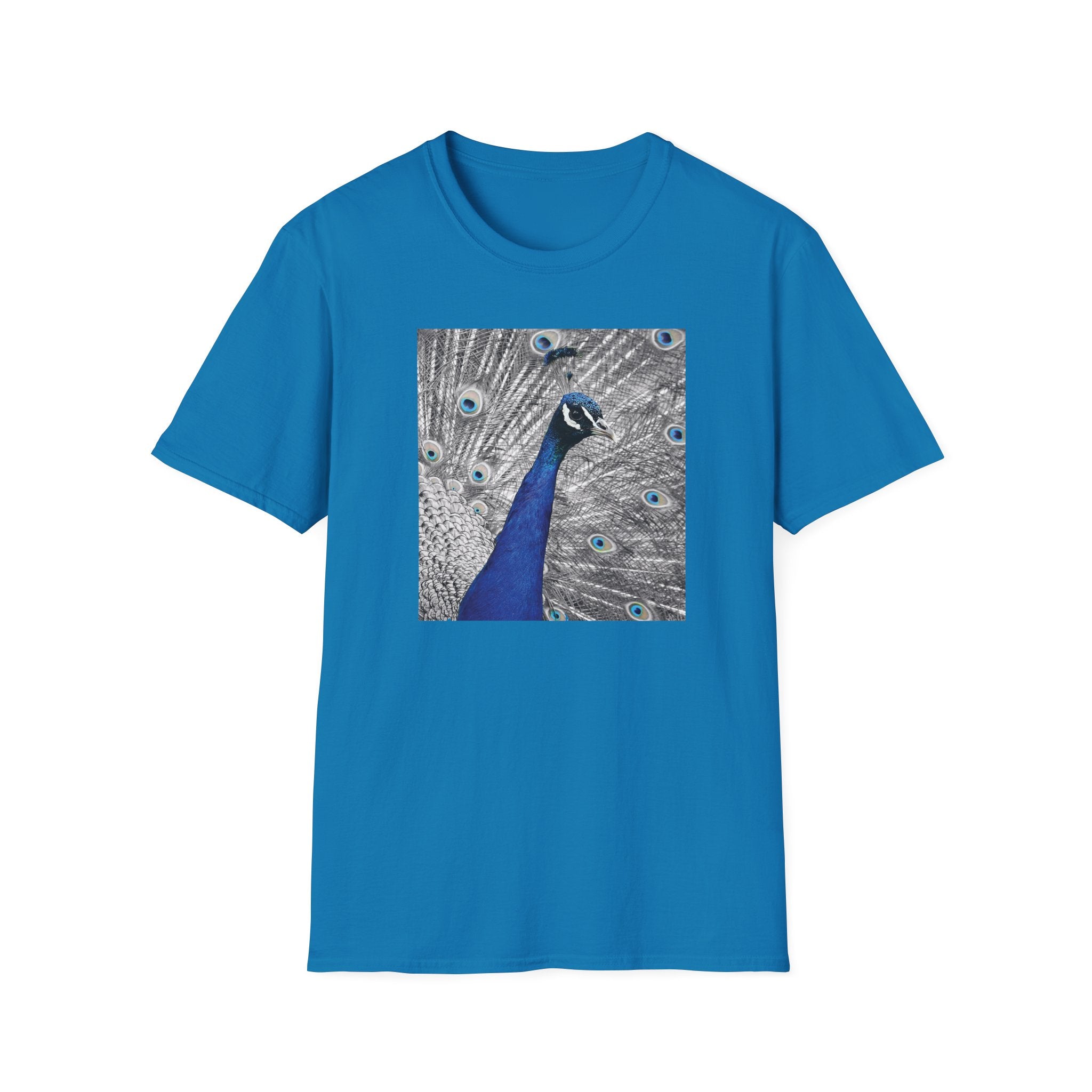 Photo of blue peacock with feathers T-shirt