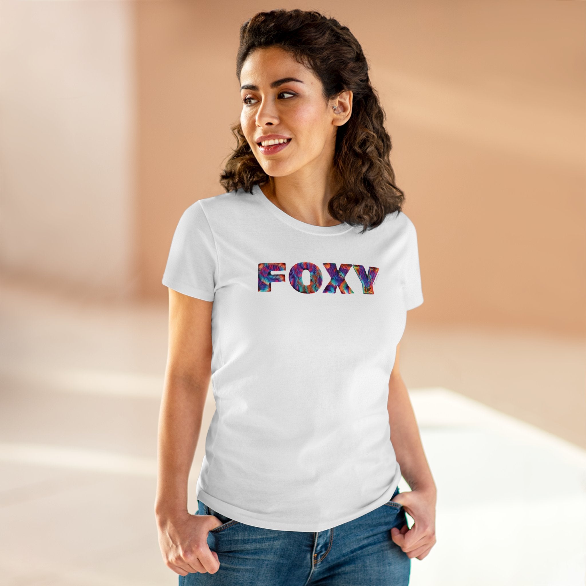 Woman's T-Shirt with the name FOXY in neon fur