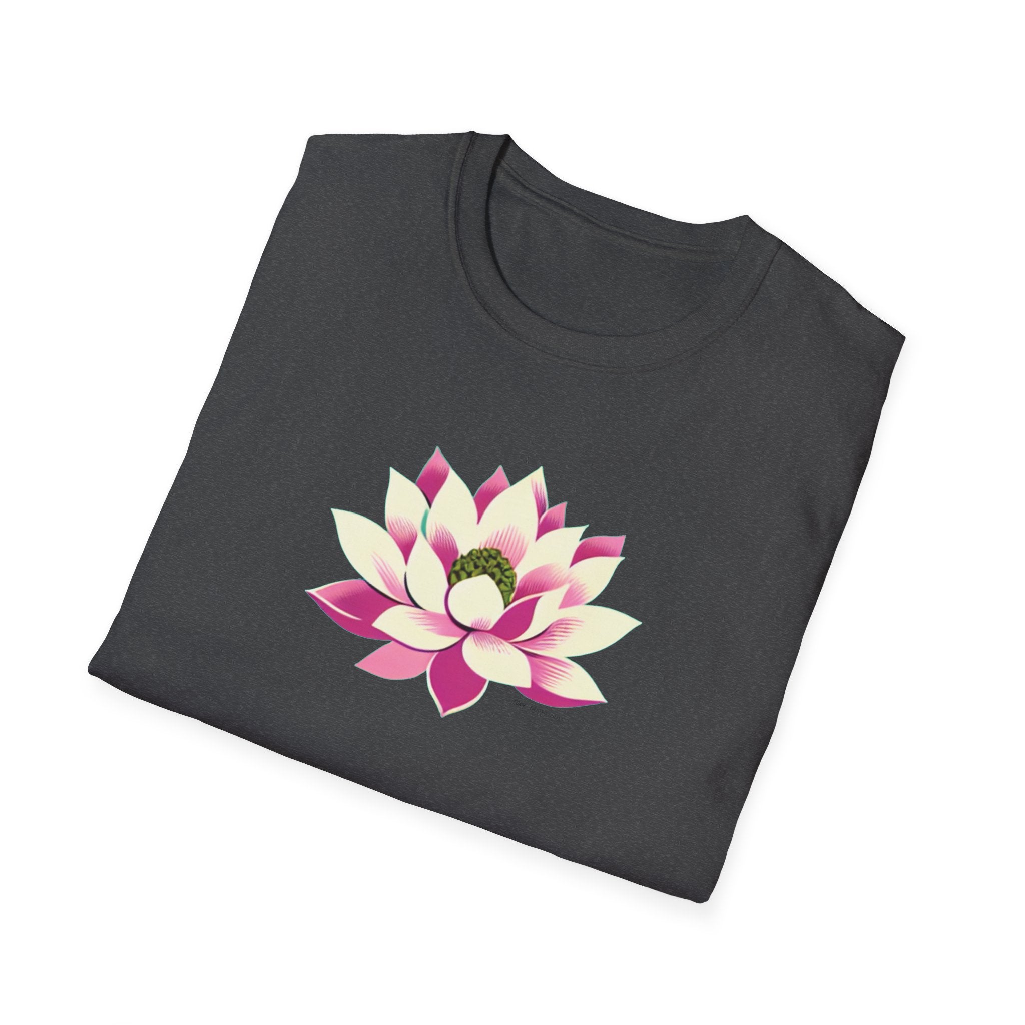 Large pink and cream color lotus flower unfolded graphic t-shirt