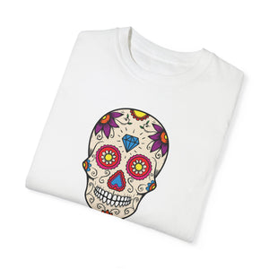 Dia de Los Muertos sugar skull t-shirt with blue diamond on forehead